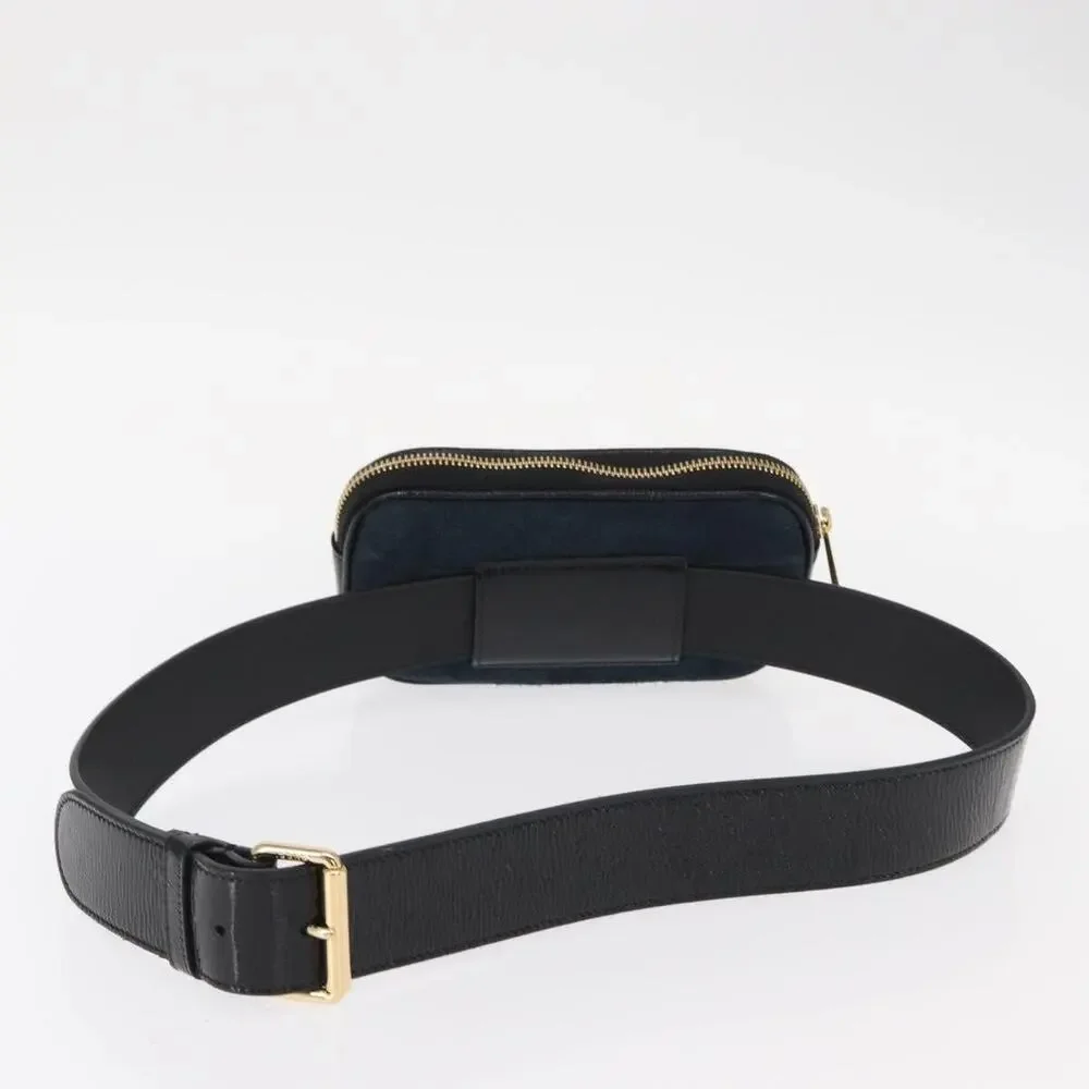 Gucci Suede Web Enamel Waist Bag Navy
